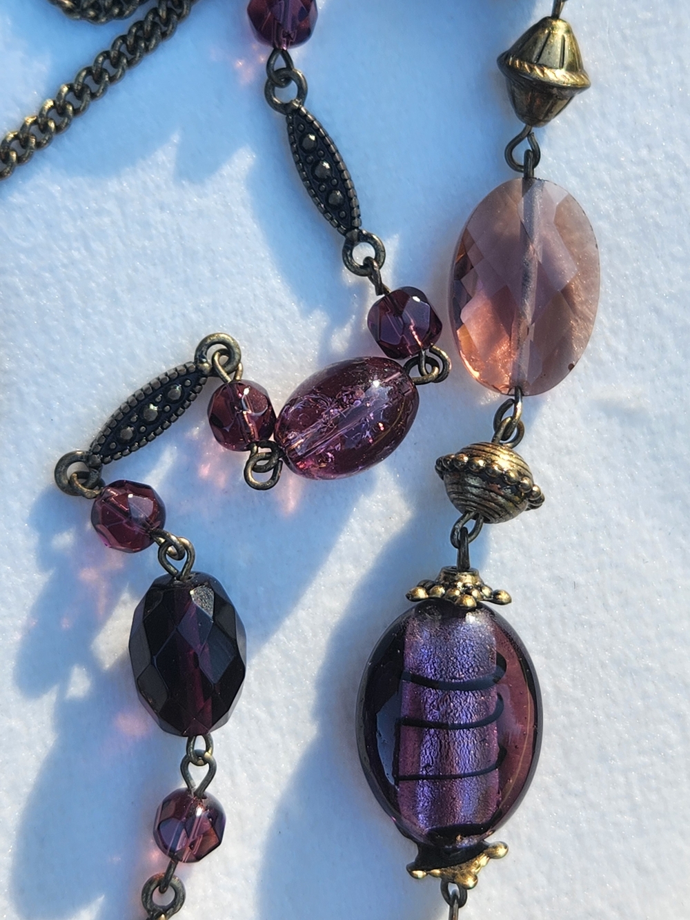 VTG Premier Designs Boho Purple Layered Art Glass Beaded Necklace - Picture 4 of 7